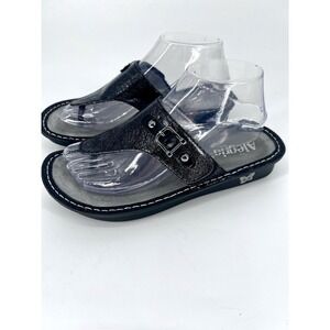 Alegria Sandals Womens 38 Black Patent Leather Vanessa Slip On Thong Comfort